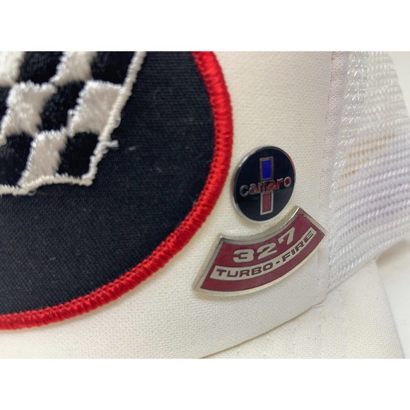 Vintage 327 Chevy Camaro V-Flags Logo Cap Adjustable White Trucker Hat with Pins - Picture 4 of 7